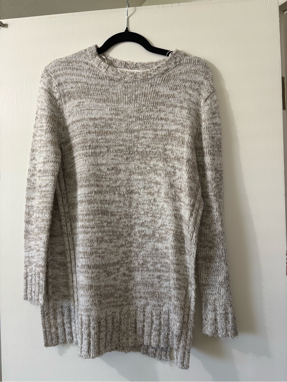 RD Style Marled Cream and Light Brown Crewneck Sweater